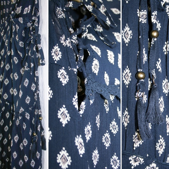 Boho Lace-Up Sides Double Strap Swing Dress NWT - Picture 4 of 8